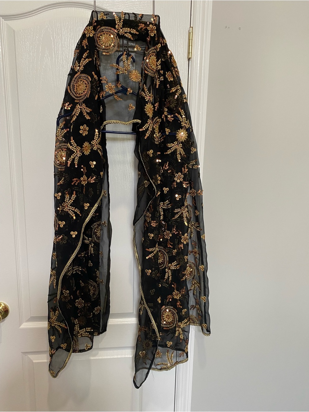 Black Sheer Scarf or dupata with Gold Embellished Embroidery